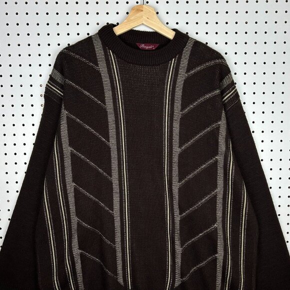 Bergati Chocolate Brown Knit Sweater XL Hip Hop Streetwear Pattern‎ Grandpa 90s - Picture 1 of 6
